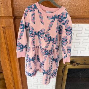 Mint Pink and Blue Bow Patterned Kids Casual Dress